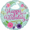 Foliowe Balony kolorowe z napisem "Happy Birthday"(Kwiaty). 18"- 46 cm / 1 szt.(zapakowany)