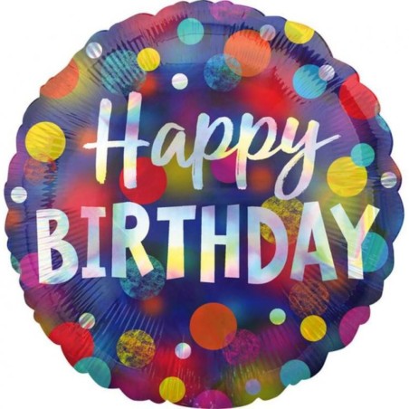 Foliowe Balony kolorowe z napisem "Happy Birthday"(Kropki). 18"- 46 cm / 1 szt.(zapakowany)