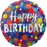 Foliowe Balony kolorowe z napisem "Happy Birthday"(Kropki). 18"- 46 cm / 1 szt.(zapakowany)