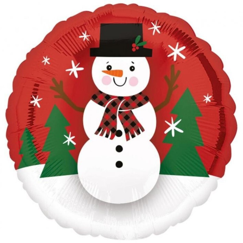 Foliowe Balony kolorowe z nadrukiem Uśmiechnięty Bałwan. 18"- 46 cm / 1 szt.(zapakowany)