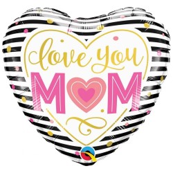 Foliowe Balony kolorowe z napis. "LOVE YOU MOM" (serce). 18" - 46 cm / 1 szt.