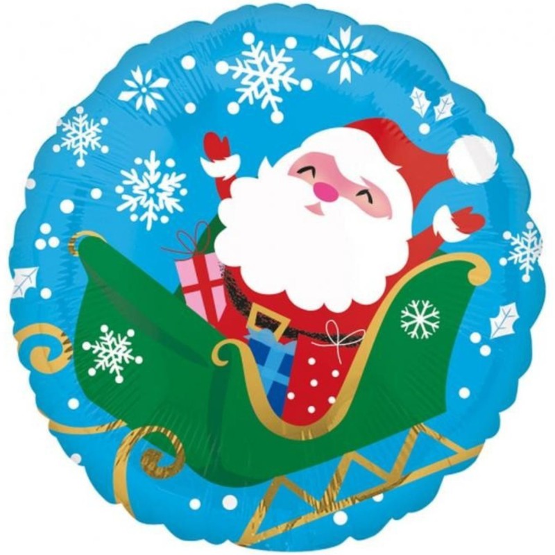 Foliowe Balony kolorowe z nadrukiem Mikołaj w saniach. 18"- 46 cm / 1 szt.(zapakowany)