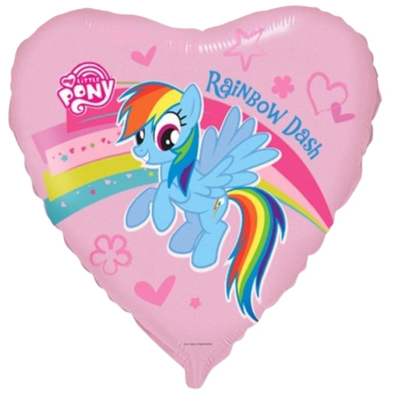 Foliowe Balony kolorowe z nadrukiem Pony z tęczą. 18"- 46 cm / 1 szt.(pakowany)
