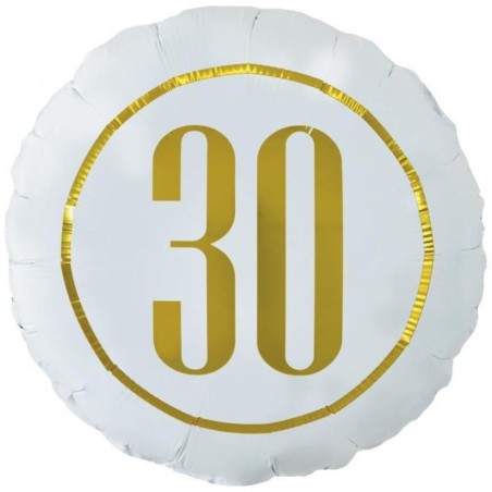 Foliowe Balony Biały z napisem "30". 18"- 46 cm / 1 szt.