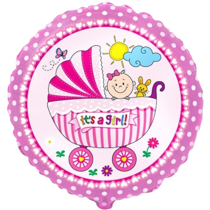Foliowe Balony różowe z napisem "It's a Girl"(Dzieci). 18"- 46 cm / 1 szt.