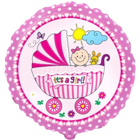 Foliowe Balony różowe z napisem "It's a Girl"(Dzieci). 18"- 46 cm / 1 szt.