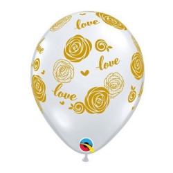 Lateksowe Balony przezroczyste z nadru. kwiaty i serca 11" - 28 cm / 25 szt.