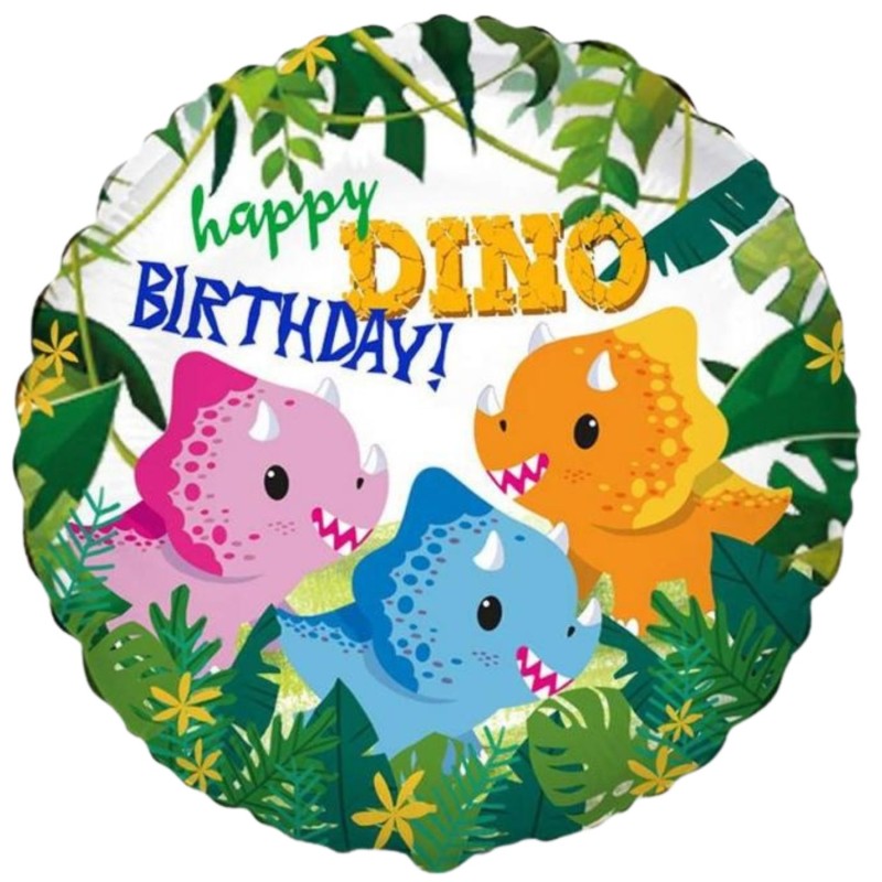 Foliowe Balony kolorowe z napisem "Happy Birthday"(Dinozaury). 18"- 46 cm / 1 szt.