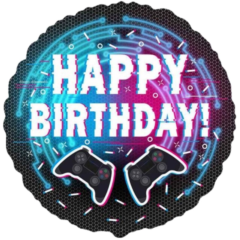 Foliowe Balony kolorowe z napisem "Happy Birthday"(Kontroler). 18"- 46 cm / 1 szt.