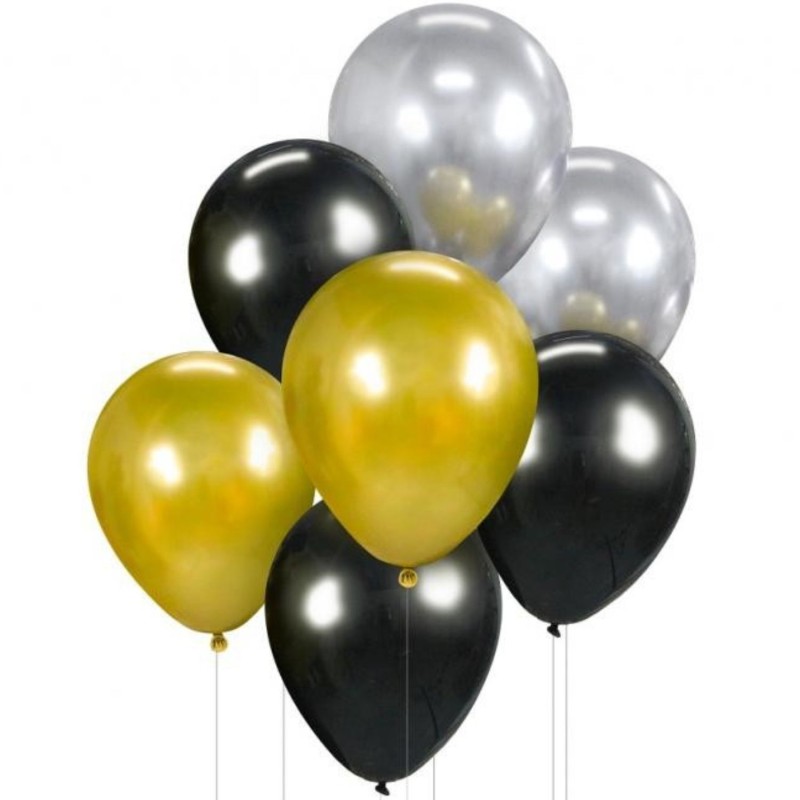 Lateksowe Balony złoto-srebrno-czarne. 12"- 30 cm / 7 szt.