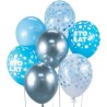 Lateksowe Balony srebrno-niebieski z napisem "Sto Lat". 12"- 30 cm / 7 szt.