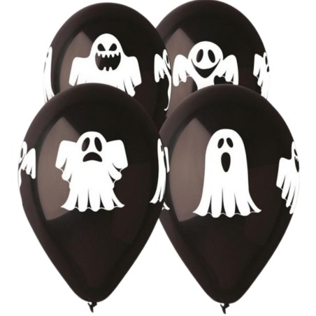 Lateksowe Balony czarne z nadru. "Duchy". 13"- 30 cm / 5 szt.