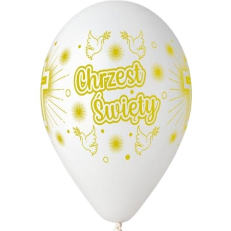Lateksowe Balony biały z napis. "Chrzest święty". 12"- 30 cm / 25 szt.
