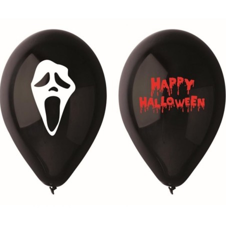 Lateksowe Balony czarne z napis. "Happy Halloween". 12"- 30 cm / 5 szt.