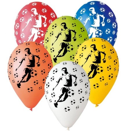 Lateksowe Balony kolorowe z nadru. "Piłkarze". 12"- 30 cm / 5 szt.