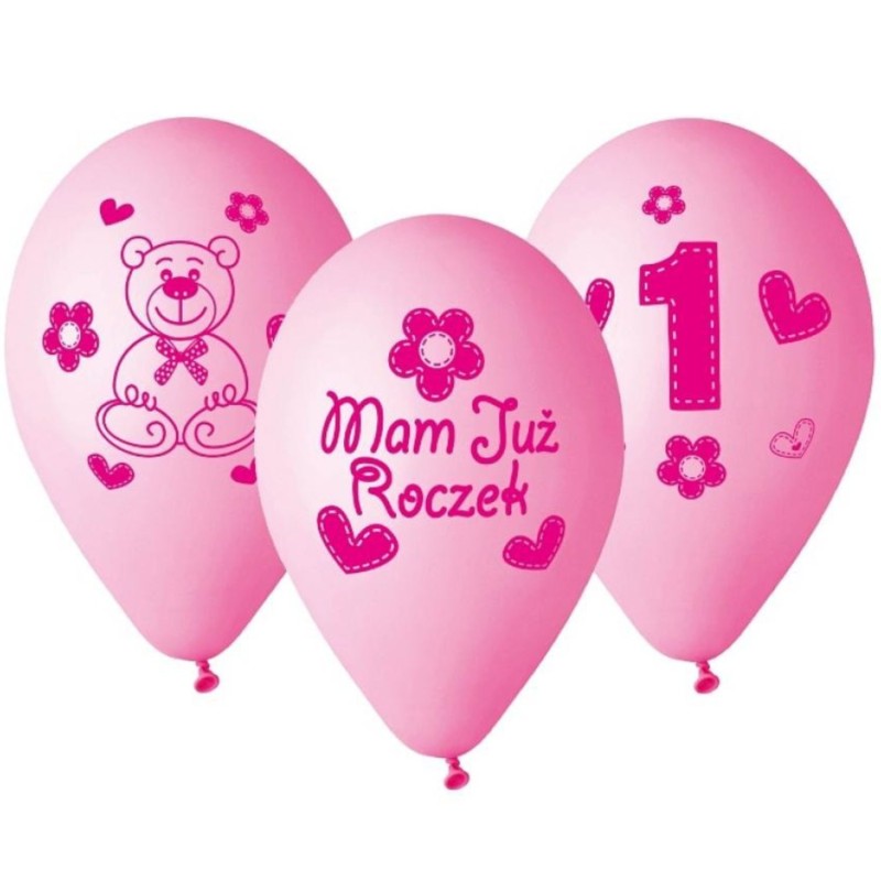 Lateksowe Balony kolorowe z napis. "Mama Już Roczek". 12"- 30 cm / 5 szt.