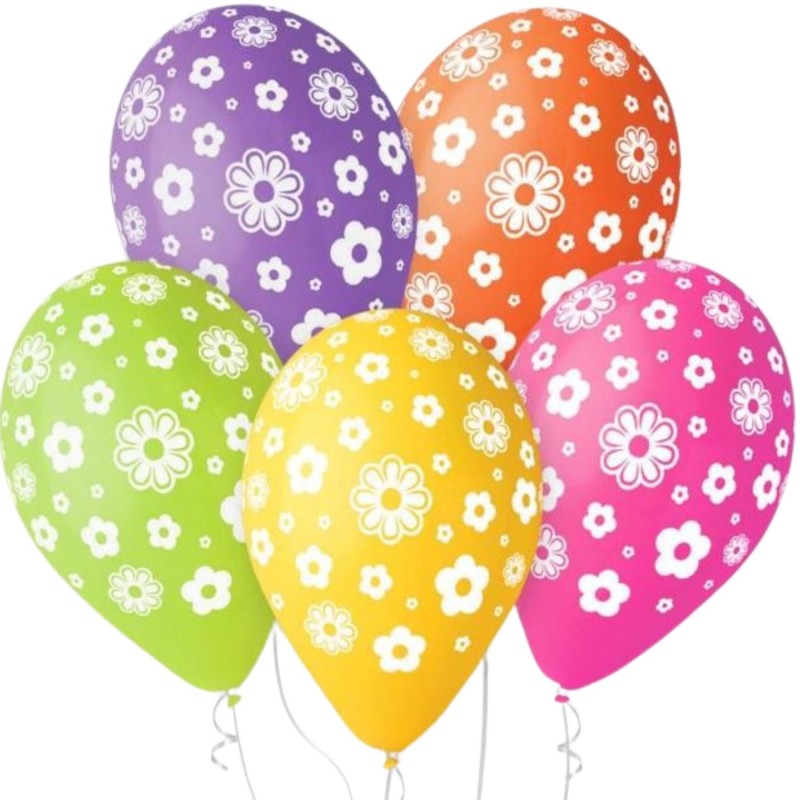 Lateksowe Balony kolorowe z nadru. "Kwiatki". 12"- 30 cm / 5 szt.