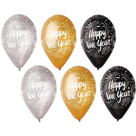 Lateksowe Balony kolorowe z napis. "Happy New Year". 12"- 30 cm / 25 szt.