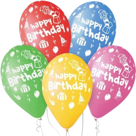 Lateksowe Balony kolorowe z napis. "Happy Birthday". 12" - 30 cm / 5 szt.