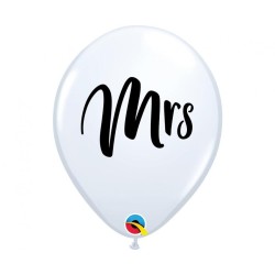 Lateksowe Balony biały z napis. "Mrs." 11" - 28 cm / 25 szt.