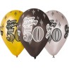 Lateksowe Balony kolorowe z napis. "Happy Birthday 50" metalik. 12" - 30 cm / 6 szt.