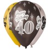 Lateksowe Balony kolorowe z napis. "Happy Birthday 40" metalik. 12" - 30 cm / 6 szt.