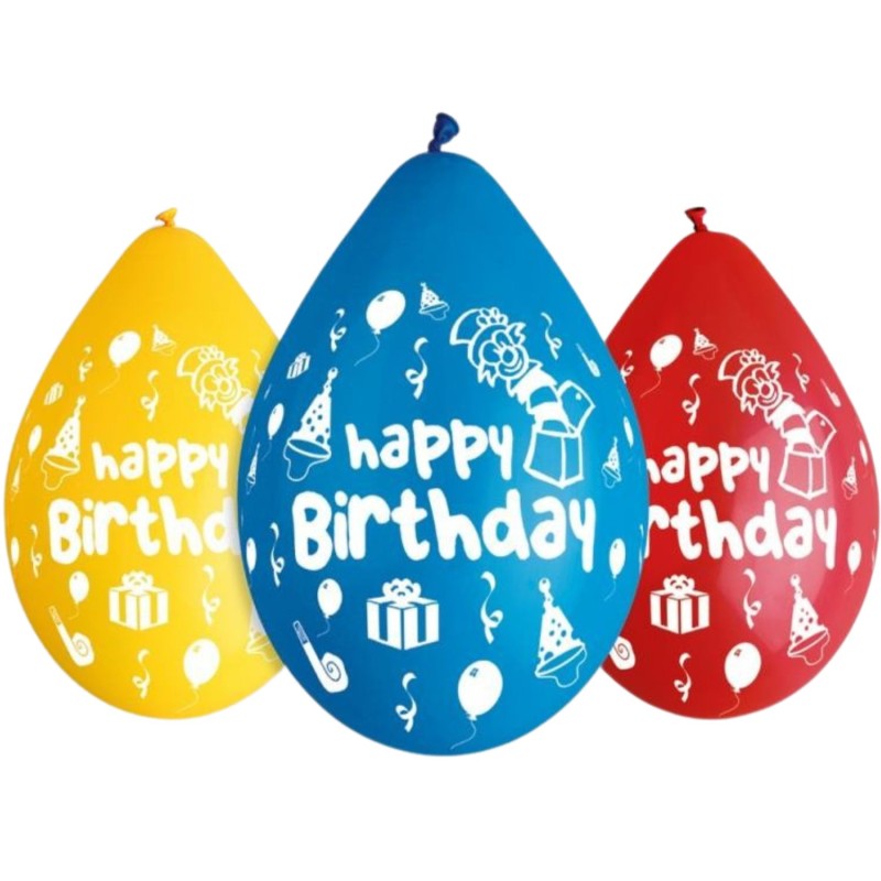 Lateksowe Balony kolorowe z napis. "Happy Birthday". 12" - 30 cm / 5 szt.(wiszące)