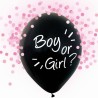 Lateksowe Balony czarny z napis. "Boy Or Girl" różowe konfetti. 12" - 30 cm / 4 szt.