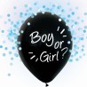 Lateksowe Balony czarny z napis. "Boy Or Girl" niebieskie konfetti. 12" - 30 cm / 4 szt.