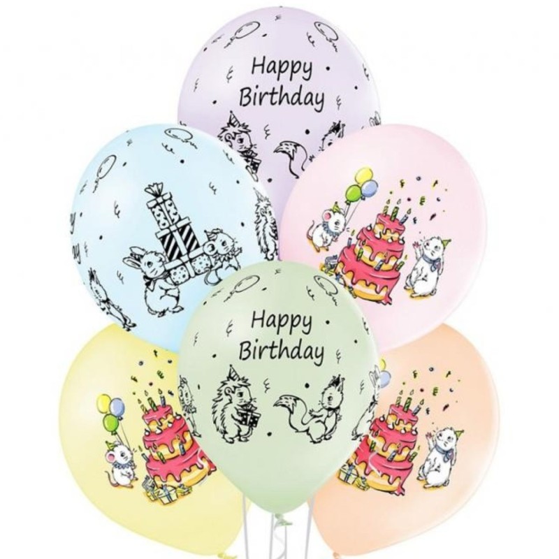 Lateksowe Balony kolorowe z napis. "Happy Birthday". 12" - 30 cm / 6 szt.