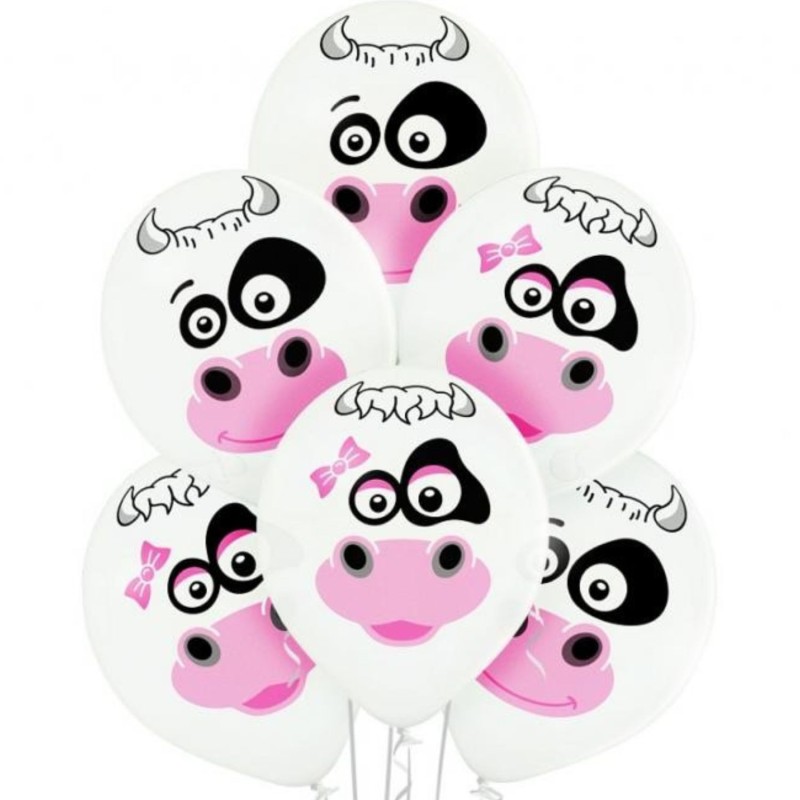 Lateksowe Balony kolorowe z nadru. "Krówka". 12" - 30 cm / 6 szt.