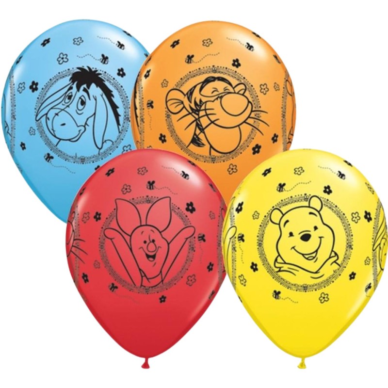 Lateksowe Balony kolorowe z nadru. Winnie The Pooh Charaters 11" - 28 cm / 25 szt.
