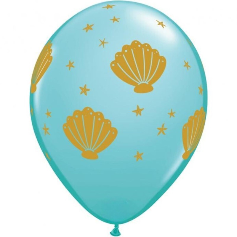 Lateksowe Balony niebieskie z nadru. Sea Shell 11" - 28 cm / 6 szt.