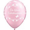 Lateksowe Balony różowy metalik  z napis. "On Your Communion" 11" - 28 cm / 25 szt.
