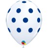 Lateksowe Balony białe z nadru. Niebieskie grochy 11" - 28 cm / 25 szt.