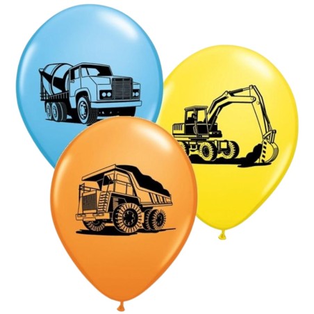 Lateksowe Balony kolorowe z nadru. Koparka i inne pojazdy 11" - 28 cm / 25 szt.