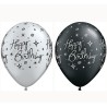 Lateksowe Balony czarny i srebrny z napis. "Happy Birthday" metalik 11" - 28 cm / 25 szt.