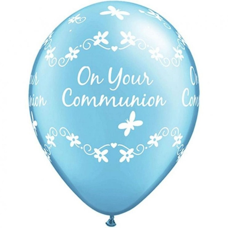 Lateksowe Balony niebieski z napis. "On your communion" 11" - 28 cm / 6 szt.