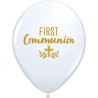 Lateksowe Balony białe z napis. "First communion" 11" - 28 cm / 25 szt.