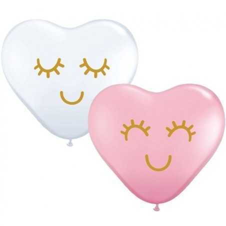 Lateksowe Balony biały i różowy z nadru. Emotikony 11" - 28 cm / 50 szt.