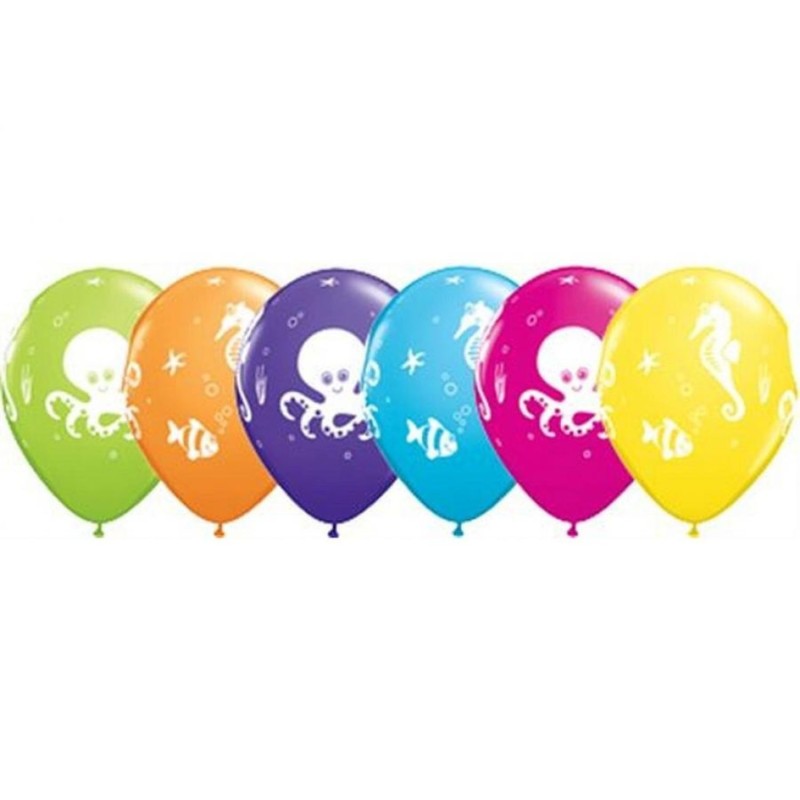 Balon QL 11" z nadr. "Morskie stwory", pastel mix tropikalny / 25 szt.