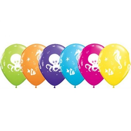 Balon QL 11" z nadr. "Morskie stwory", pastel mix tropikalny / 25 szt.