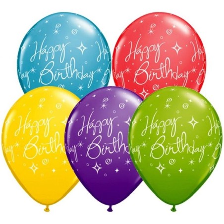 Lateksowe Balony kolorowe z napis. "Happy Birthday" 11" - 28 cm / 25 szt.