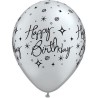 Lateksowe Balony srebrny z napis. "Happy Birthday" metalik 11" - 28 cm / 25 szt.