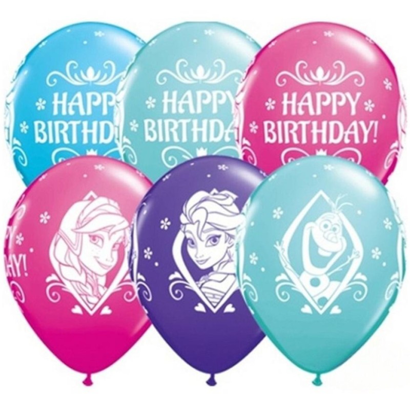 Balon QL 11" z nadr. "Frozen Happy Birthday ", pastel mix specjalny / 25 szt.