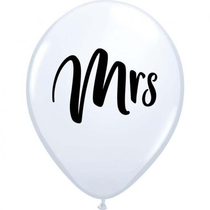 Lateksowe Balony biały z napis. "Mrs." 11" - 28 cm / 25 szt.