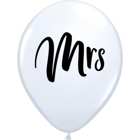 Lateksowe Balony biały z napis. "Mrs." 11" - 28 cm / 25 szt.