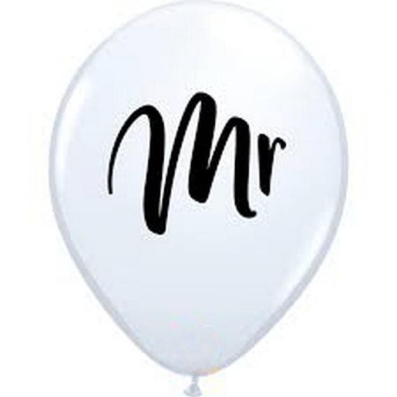 Lateksowe Balony biały z napis. "Mr." 11" - 28 cm / 25 szt.