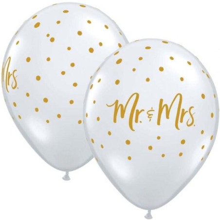 Lateksowe Balony przezroczyste z napis. "MR. & MRS. " 11" - 28 cm / 25 szt.