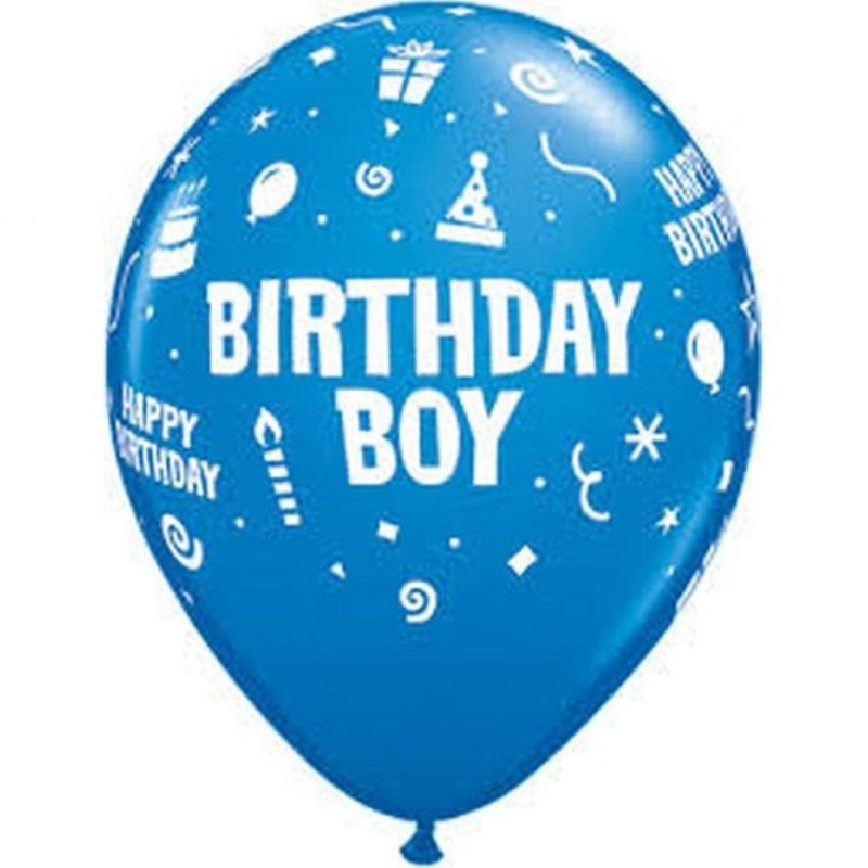 Lateksowe Balony niebieski z nadru. Birthday Boy 11" - 28 cm / 6 szt.